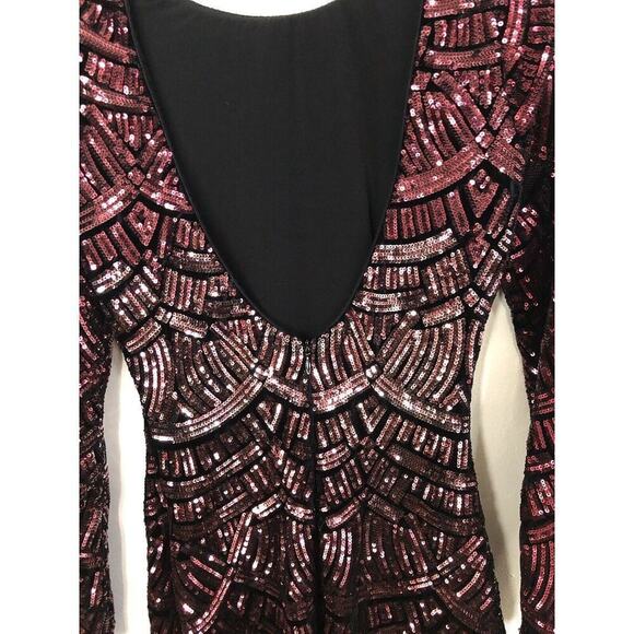 Dress the Population Burgundy Emery Sequin Embellished Long-Sleeve Bodyconxsmall - Picture 5 of 6